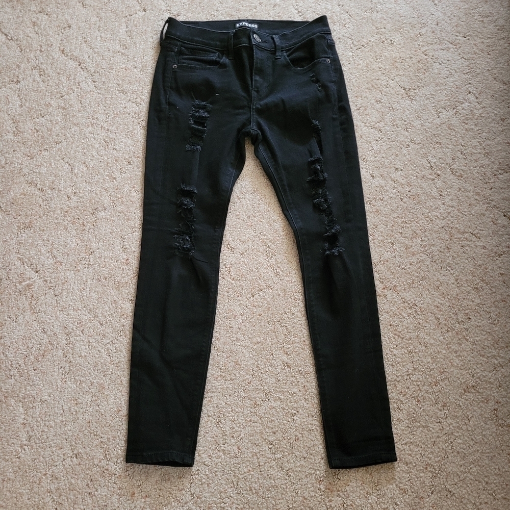 Express Black Distressed Skinny Jeans
